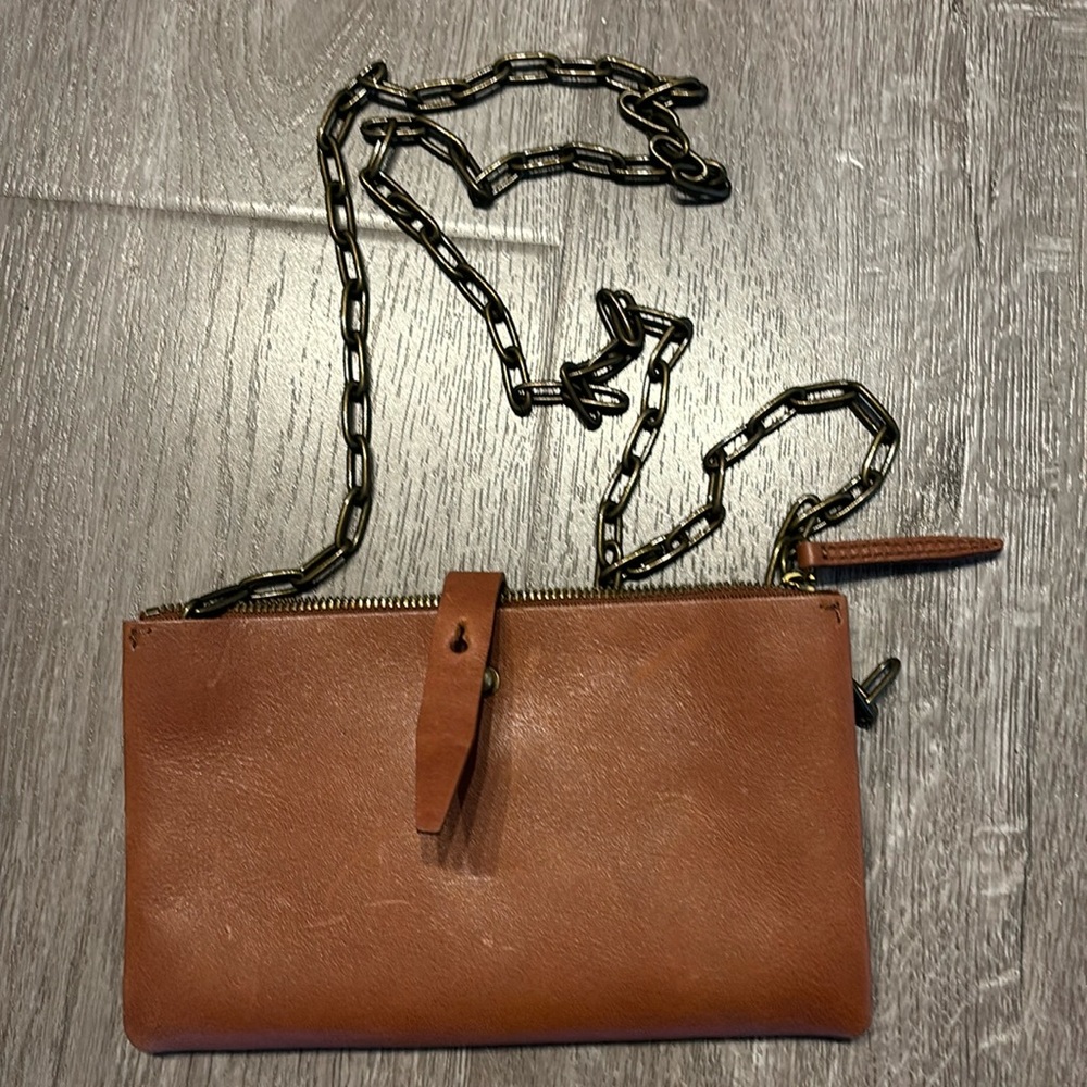 Madewell brown leather wallet on chain